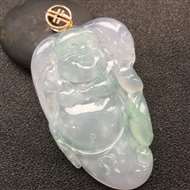 天然冰种飘花翡翠佛公吊坠 玉质细腻饱满 尺寸:59.2-39.0-8.4mm