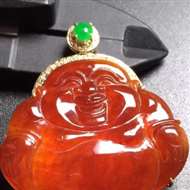 红翡佛公吊坠，真金真钻镶嵌，完美，种水超好，玉质细腻.