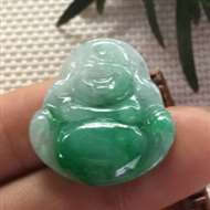 翡翠A货：冰糯种.翠绿色.佛公.料子细腻清爽.辣色阳绿.水头足.完美无瑕.尺寸：27.2mm25mm