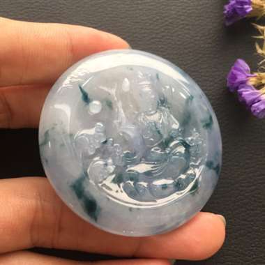 冰糯种飘花紫罗兰观音挂件 玉质细腻饱满 端庄优雅