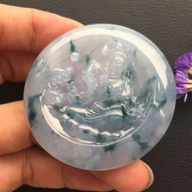 冰糯种飘花紫罗兰观音挂件 玉质细腻饱满 端庄优雅