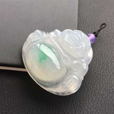 冰种飘绿完美佛公挂件