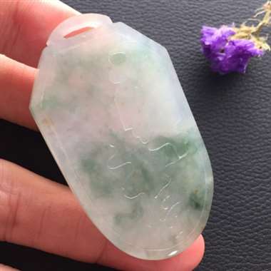 冰种飘花悟道牌挂件