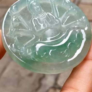 老坑冰种晴底俏色《千手观音》，冰透完美起光色靓厚装