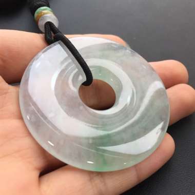 高冰飘绿平安扣，种老，水头好，飘花灵动，大尺寸