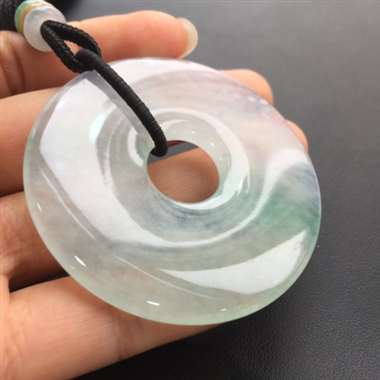 高冰飘绿平安扣，种老，水头好，飘花灵动，大尺寸