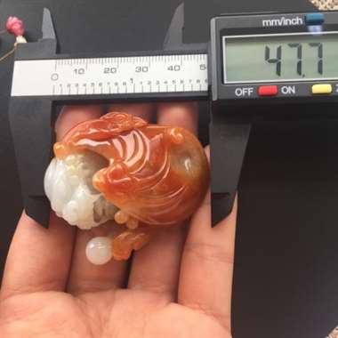 糯种红翡立体龙挂件。尺寸：47.7*38.8*28.0
