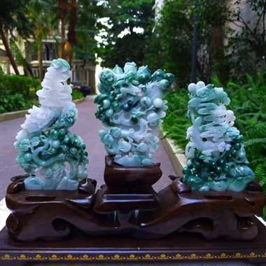 翡翠A货老坑水润飘绿精工国色天香孔雀开屏摆件 约裸石尺寸：190/110/32*160/110/30