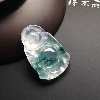 冰种飘蓝花站佛 尺寸30-18-6毫米