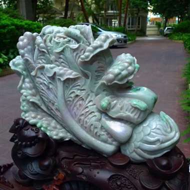 翡翠A货老坑水润精工浅紫罗兰大件厚装百财聚来白菜摆件 约裸石尺寸：420/270/150 mm 裸