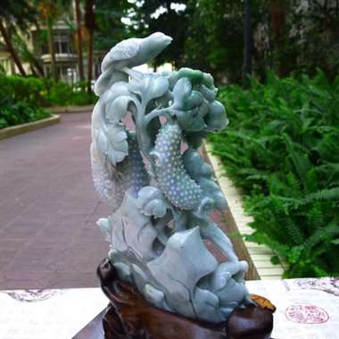 翡翠A货老坑水润满绿飘阳绿精工飞黄腾达摆件 约 裸石尺寸：280/180/60 连底坐：390/2