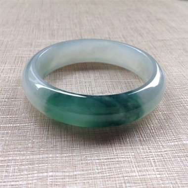天然翡翠A货冰糯种飘蓝花完美正圈手镯