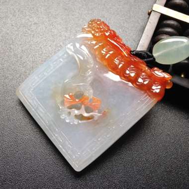 巧雕红翡花开富贵 尺寸44-40-6毫米