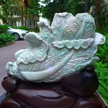 翡翠A货老坑水润精工浅紫罗兰大件厚装百财聚来白菜摆件 约裸石尺寸：420/270/150 mm 裸