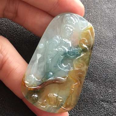 冰种飘双彩观音挂件