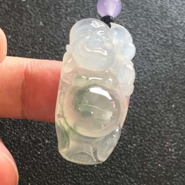 冰种飘花佛公挂件 玉质细腻通透 水润干净 冰种飘花佛公挂件 玉质细腻通透 水润干净