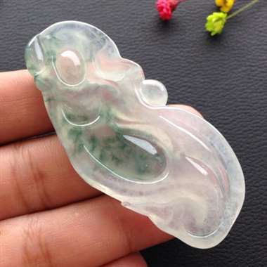 冰种飘花仕女吊坠 水润通透 完美