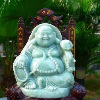 精美水润 满色 浅绿 精美 笑佛 笑口常开 料子细腻水润 尺寸 380.300.190裸石尺寸 20
