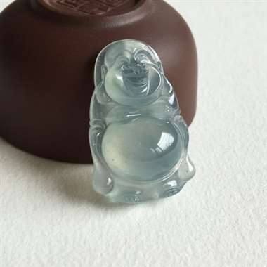 冰种 蓝水 佛公 冰种 整体蓝水色 种老 水头足 开脸喜庆 大肚饱满 佩戴漂亮 无纹裂 尺寸 31.