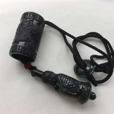 糯种完美墨翠龙转乾坤四合一挂件，造型新颖，独具特色，黑度够黑，尺寸：47.6-21.5