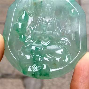 1老坑冰种满色《观音》，冰透完美起光色靓厚装