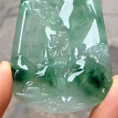 老坑冰种晴底色飘花《山水牌》，冰透完美起光大件厚装