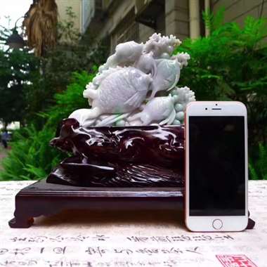 翡翠A货老坑水润春带彩生机勃勃海底世界摆件 约裸石尺寸：130/170/30 连底坐：240/250