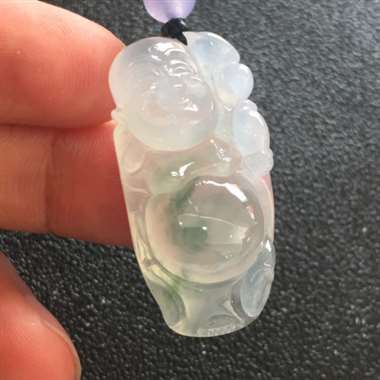 冰种飘花佛公挂件 玉质细腻通透 水润干净