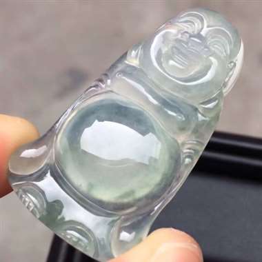 福利！冰种飘彩站佛：完美无裂纹，种老起胶，雕工精致，色泽漂亮，饱满，尺寸：38.8/22.4/6.6