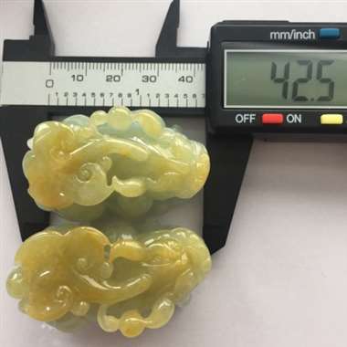 糯种飘黄翡貔貅挂件一对