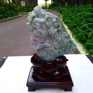 翡翠A货老坑水润浅紫罗兰飘花精工葫芦福禄双全摆件 约裸石尺寸：210/150/30 连底坐：310/