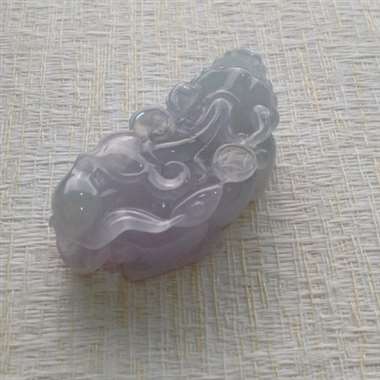 冰种淡紫招财貔貅吊坠 水润完美