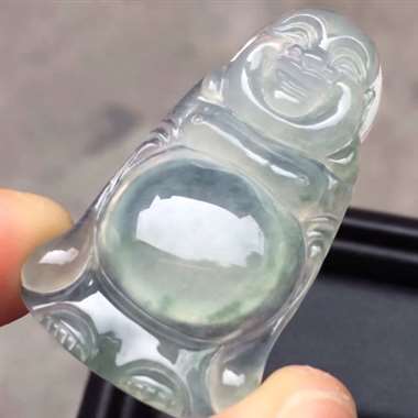 福利！冰种飘彩站佛：完美无裂纹，种老起胶，雕工精致，色泽漂亮，饱满，尺寸：38.8/22.4/6.6