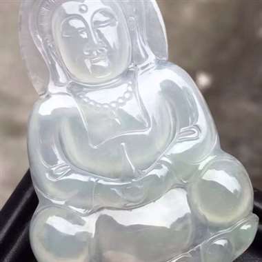 福利！冰种观音：完美无裂纹，种老起胶，雕工精致，饱满尺寸：57.2/37.1/5.7 ，tm12