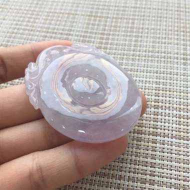 细糯种紫罗兰完美福贝一对，种好，水头足，实物与图片色差不多。尺寸：51.3-40.6-8.4/47.