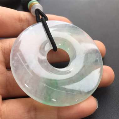 高冰飘绿平安扣，种老，水头好，飘花灵动，大尺寸