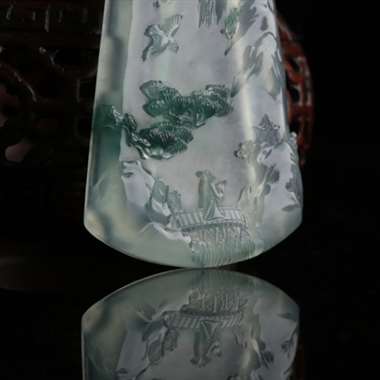 -天然A货老坑冰种飘蓝花万古长青挂件  020-076-长58.2