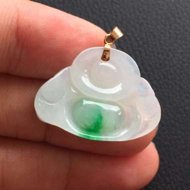冰糯种飘花笑佛挂件 色泽靓丽 底细干净