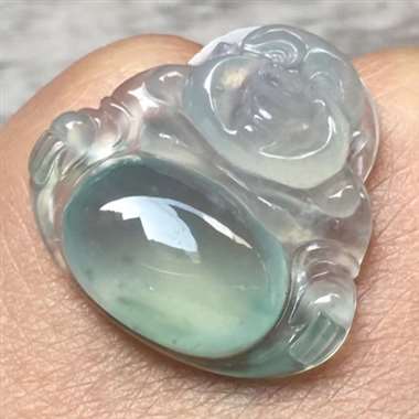 高冰晴水佛公，尺寸:21.1*21.4*5.9mm，种老水足，底色漂亮，饱满品相佳，完整起光。H17