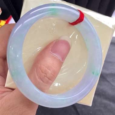冰糯种浅紫浅绿飘花手镯 完美无裂 上手效果极佳