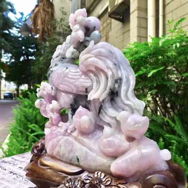 翡翠A货老种冰透紫底金鸡报晓，阖家辛福，公鸡摆件 约裸石尺寸：230/200/65 连底坐：330/