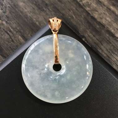 冰种平安扣，完美起光，饱满细腻，18K玫瑰金南非真钻镶，性价比高，推荐，尺寸39.8*31.0*4.