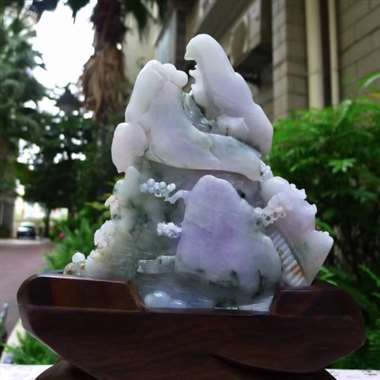 翡翠A货老坑糯冰精工飘花拜师学艺步步高升山子摆件 约裸石尺寸：170/160/85 连底坐：280/