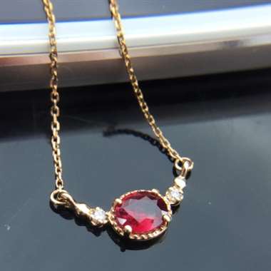 18K金红宝石项链，主石0.5ct，副钻0.025ct，重量1.583g