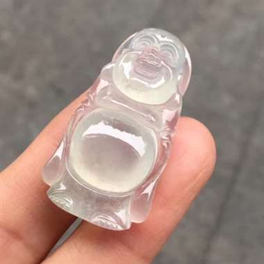 冰种起光佛公吊坠，种老冰透，完美细腻，饱满圆润，性价比高，自然光实拍，大小：35.7/19.1/8.