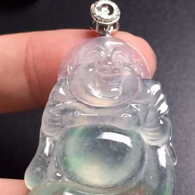 冰种布袋佛吊坠，真金真钻镶嵌，完美，种水超好，玉质细腻