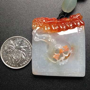 巧雕红翡花开富贵 尺寸44-40-6毫米