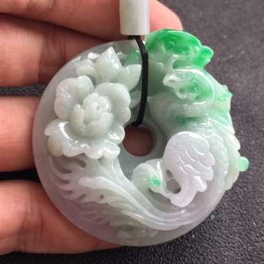 糯冰种飘阳绿凤凰挂件