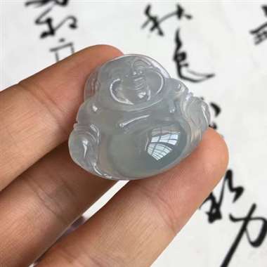 冰种 蓝底 笑佛 冰种 整体蓝底 质地细腻 冰透感好 开脸喜庆 大肚饱满 厚实 佩戴漂亮 无纹裂 尺
