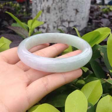 翡翠A货59圈口正装手镯，糯种有紫罗兰，完美无裂！